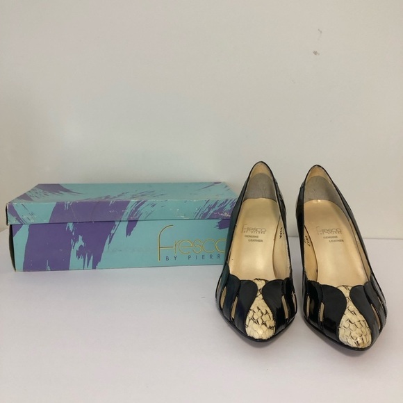 Vintage 90s Hollywood Faux Patent Snakeskin Stiletto Pumps Heels Size 8 8.5 - Picture 3 of 8